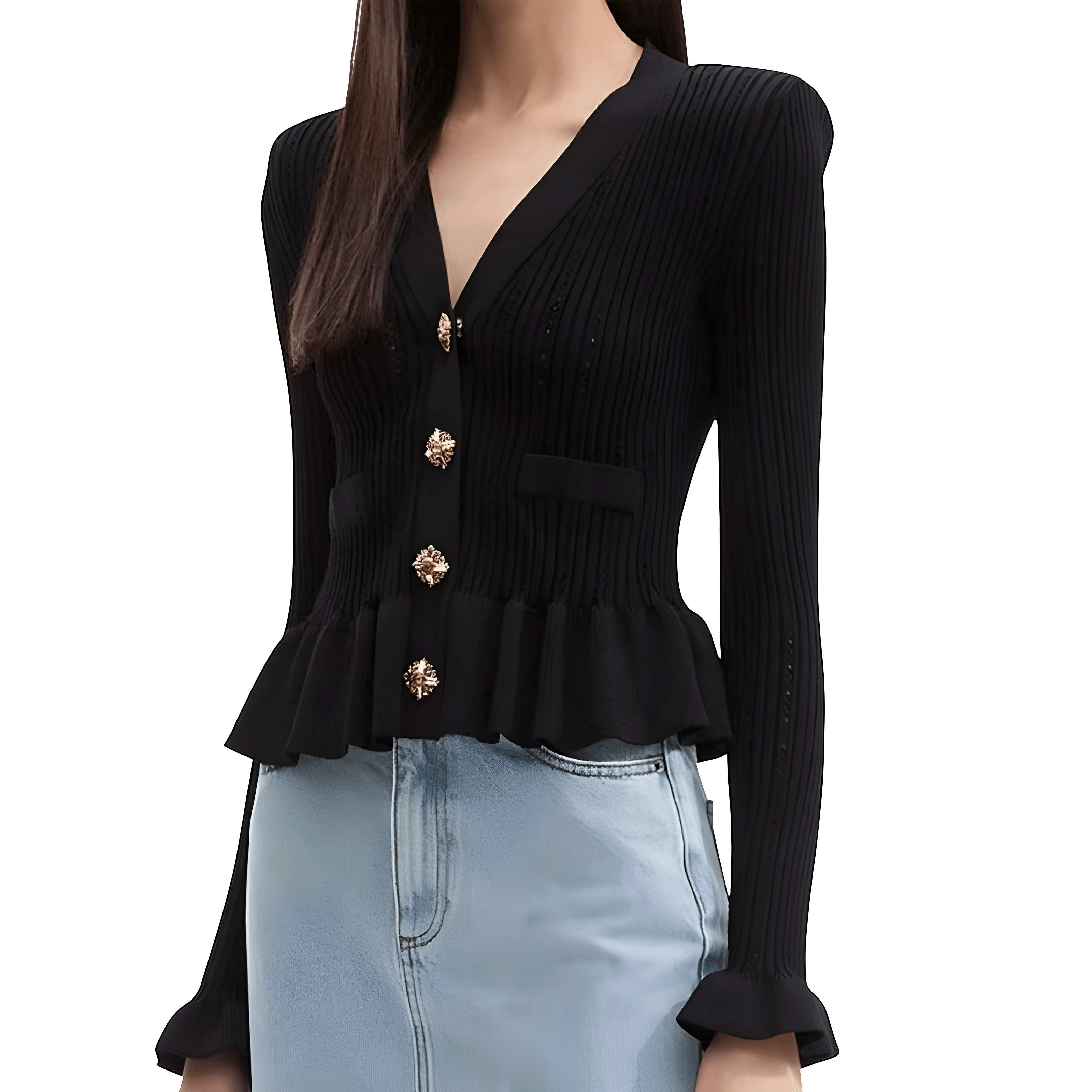 Refined V-Neck Cardigan with Metal Button Detail