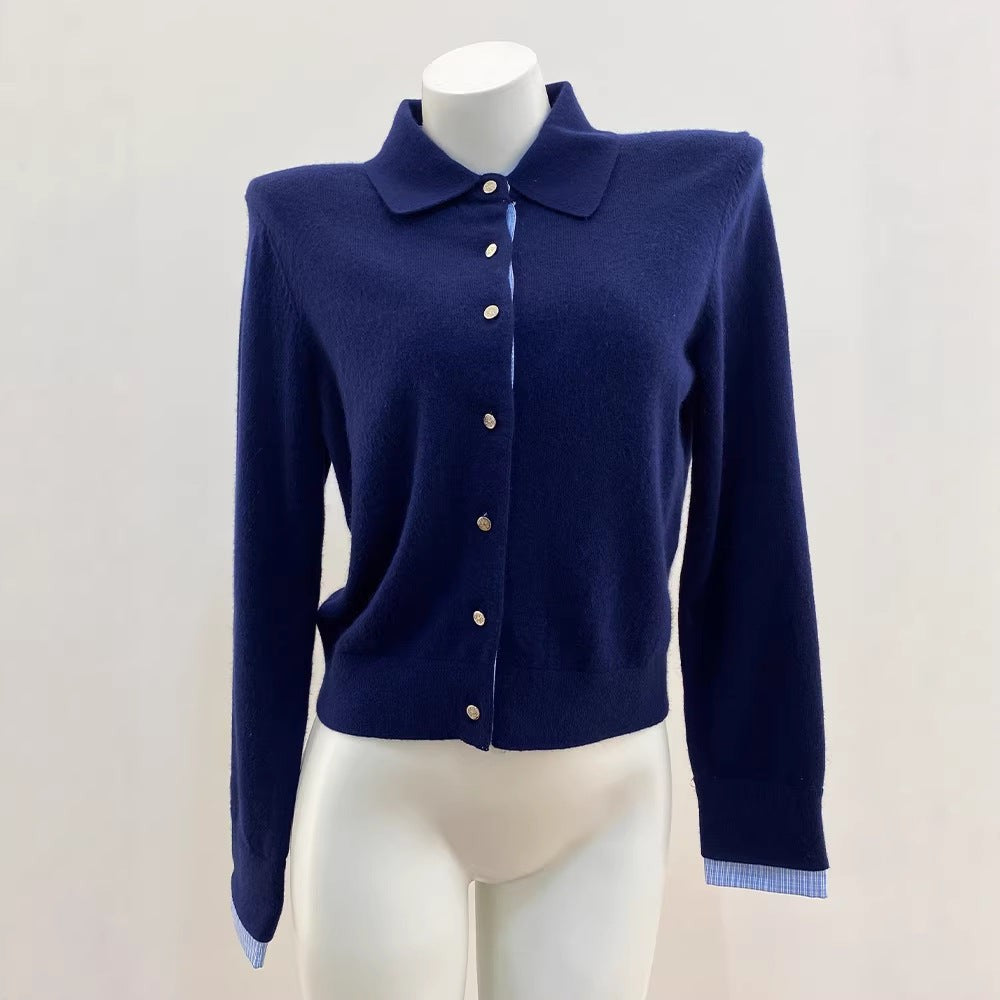 Checkered Collar Wool Blend Knit Top