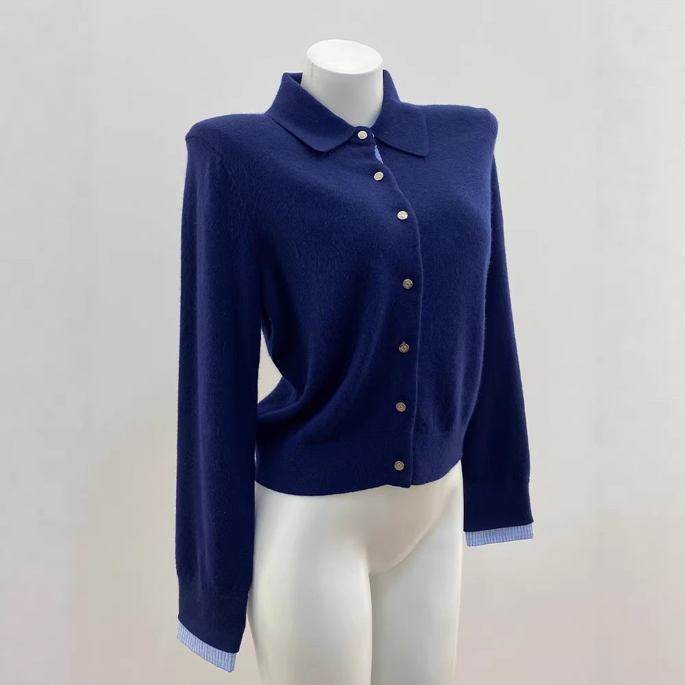 Checkered Collar Wool Blend Knit Top