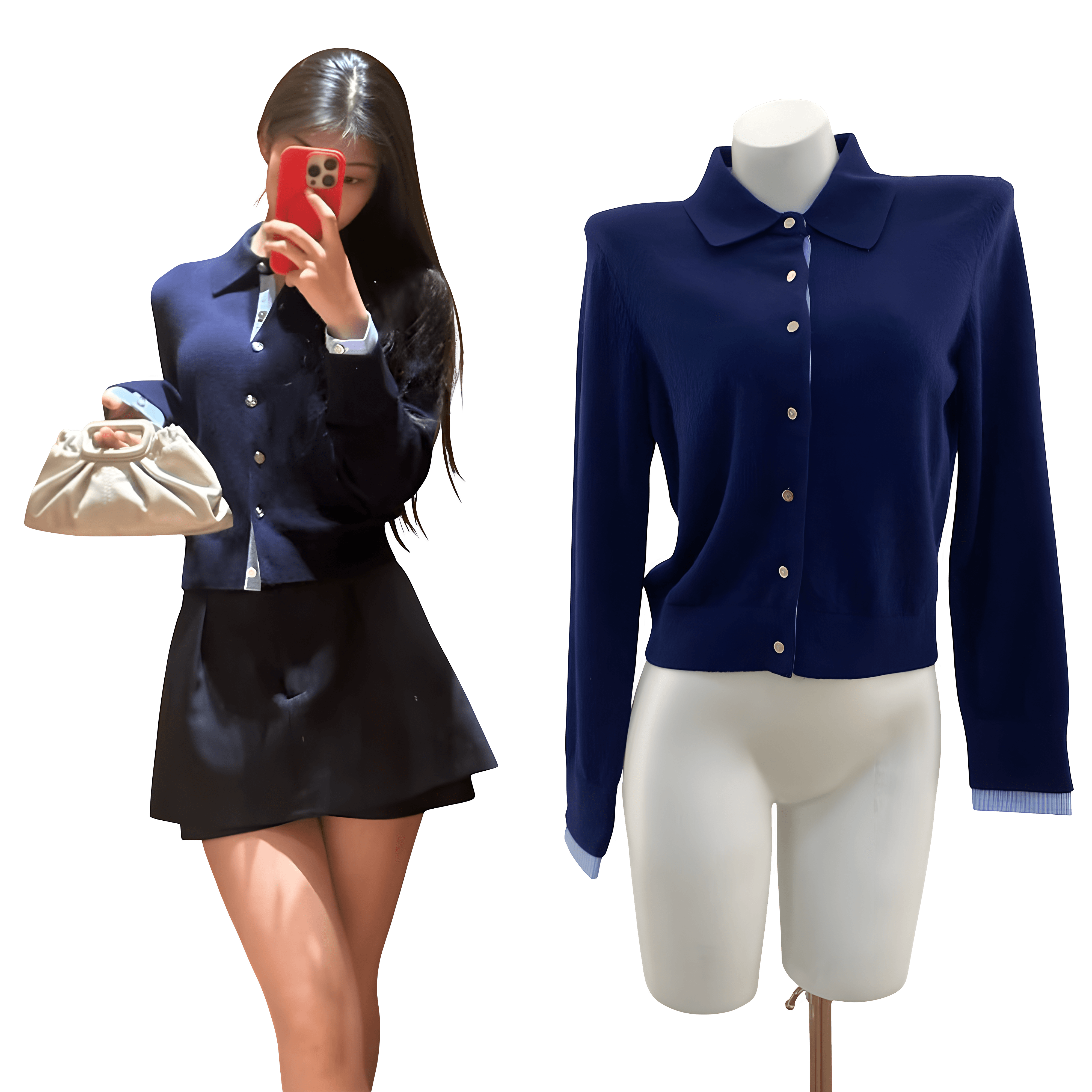 Checkered Collar Wool Blend Knit Top