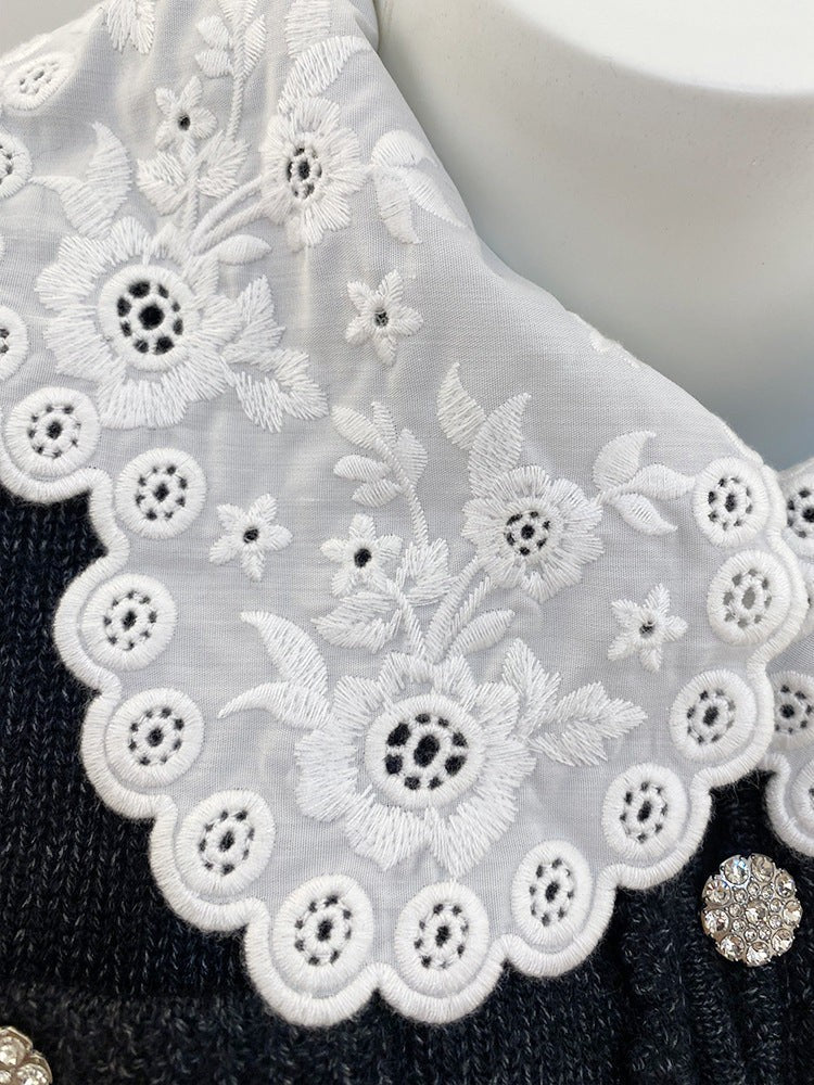 Lace-Trimmed Peter Pan Collar Knit Sweater
