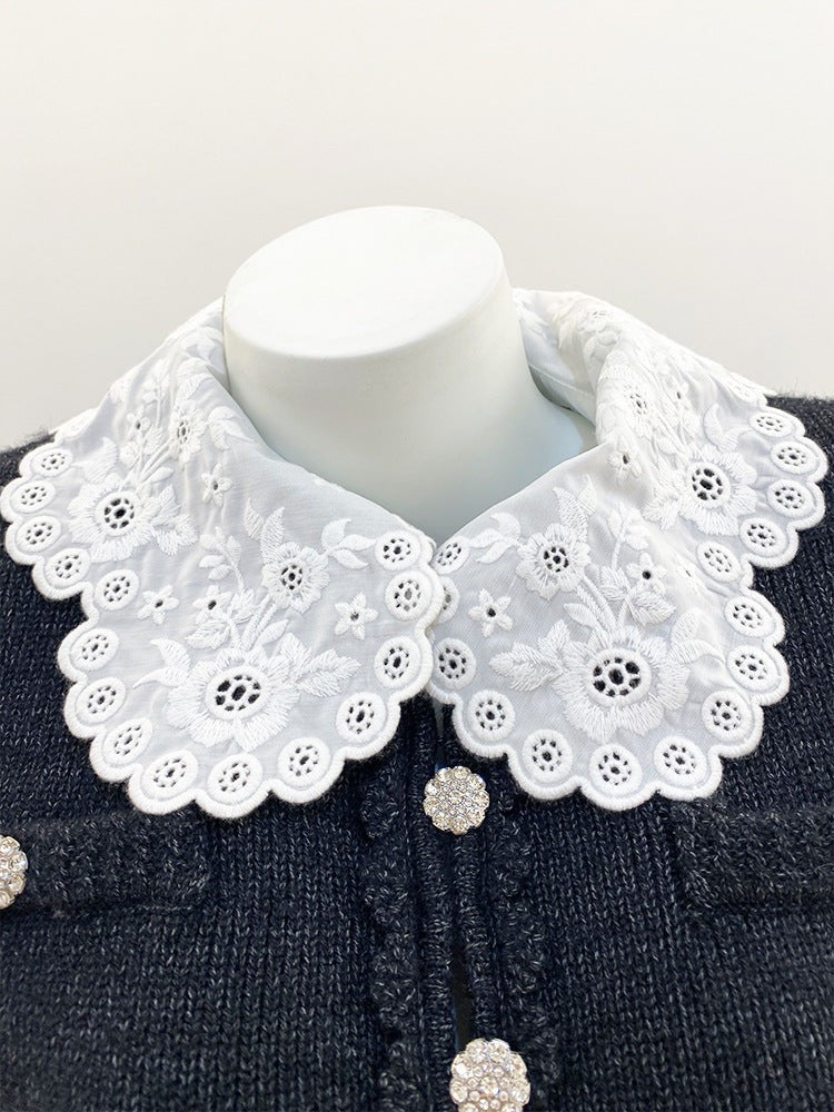Lace-Trimmed Peter Pan Collar Knit Sweater
