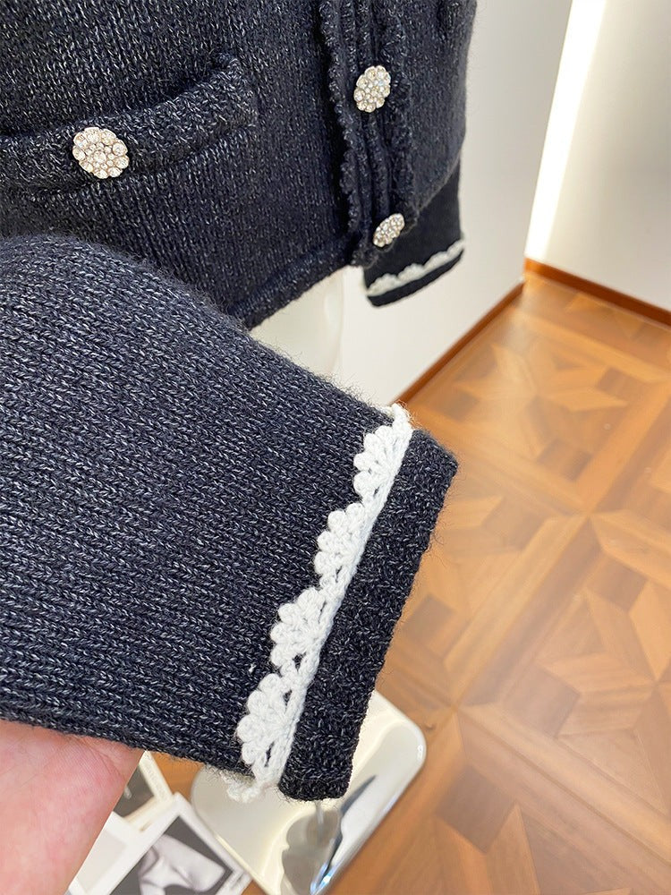 Lace-Trimmed Peter Pan Collar Knit Sweater