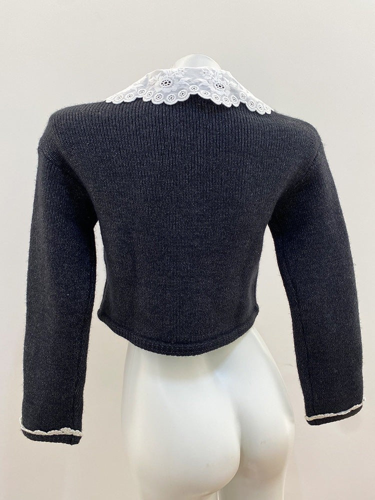 Lace-Trimmed Peter Pan Collar Knit Sweater