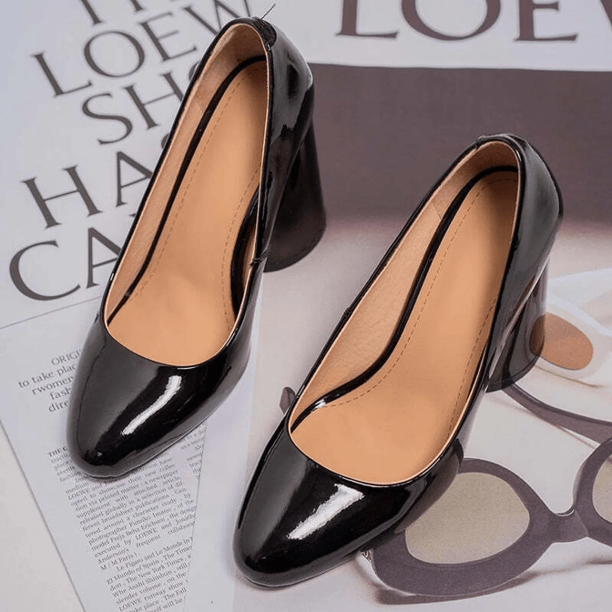 Leather Block Heel Pumps
