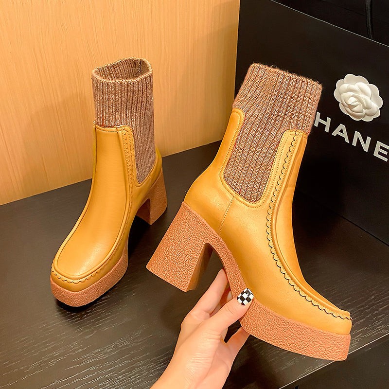 Genuine Leather Platform Ankle Boots