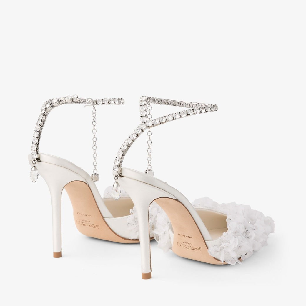 Jimmy Choo Saeda 100 Petal-Embroidered Mesh Pumps in Ivory