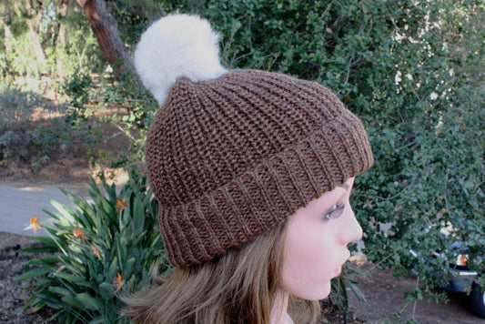Baby Alpaca Channel Beanie with Pom-Pom