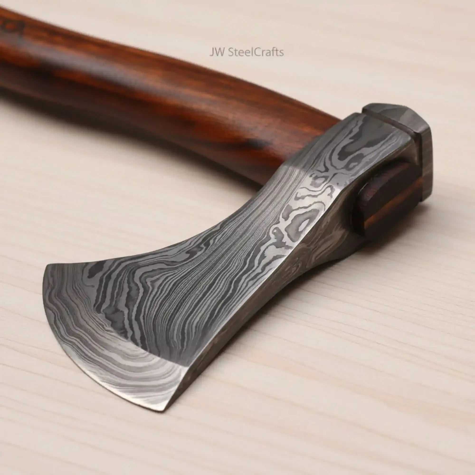 Damascus Skeggox Viking Bearded Axe with Rose Wood Handle