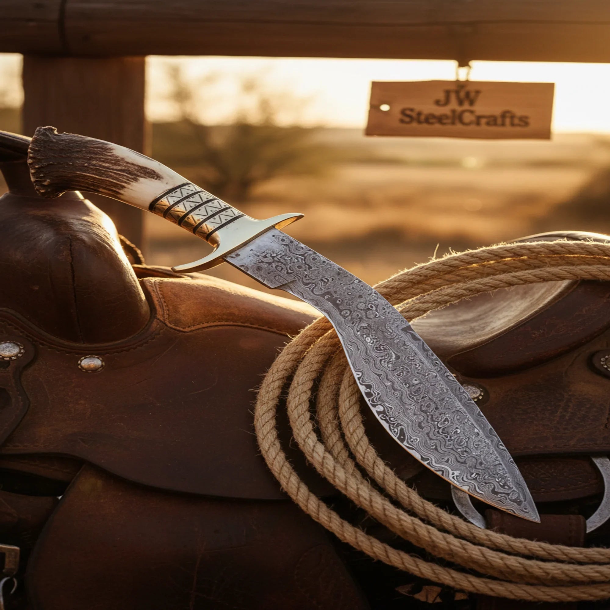 Handmade Damascus Steel Saddleback Kukri Knife 10 Inch Full Tang Blade