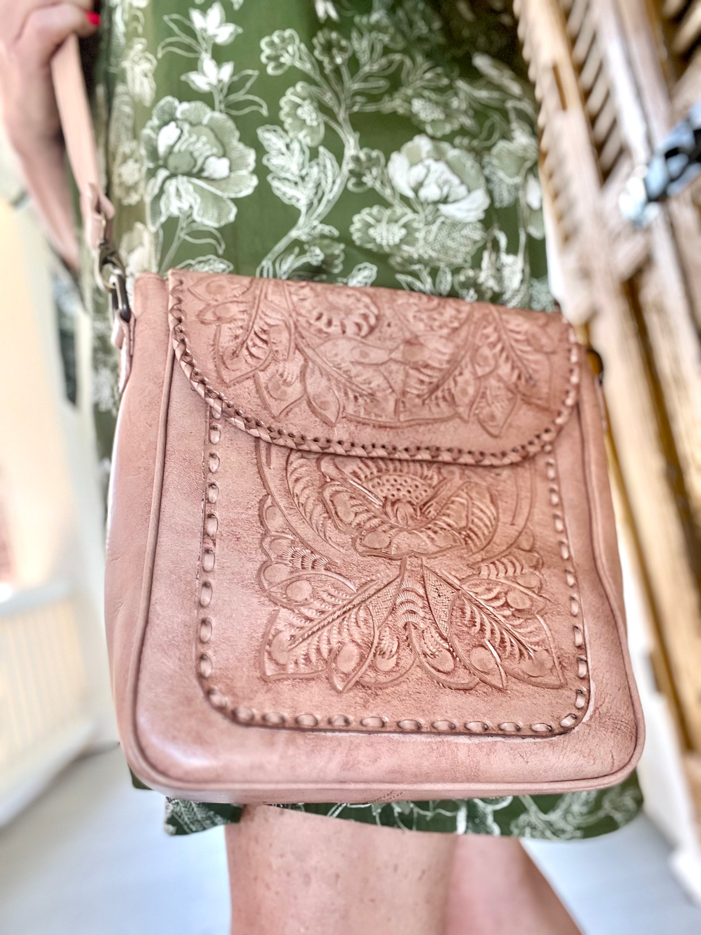 The Kimberly| Hand-Tooled Leather Messenger Bag