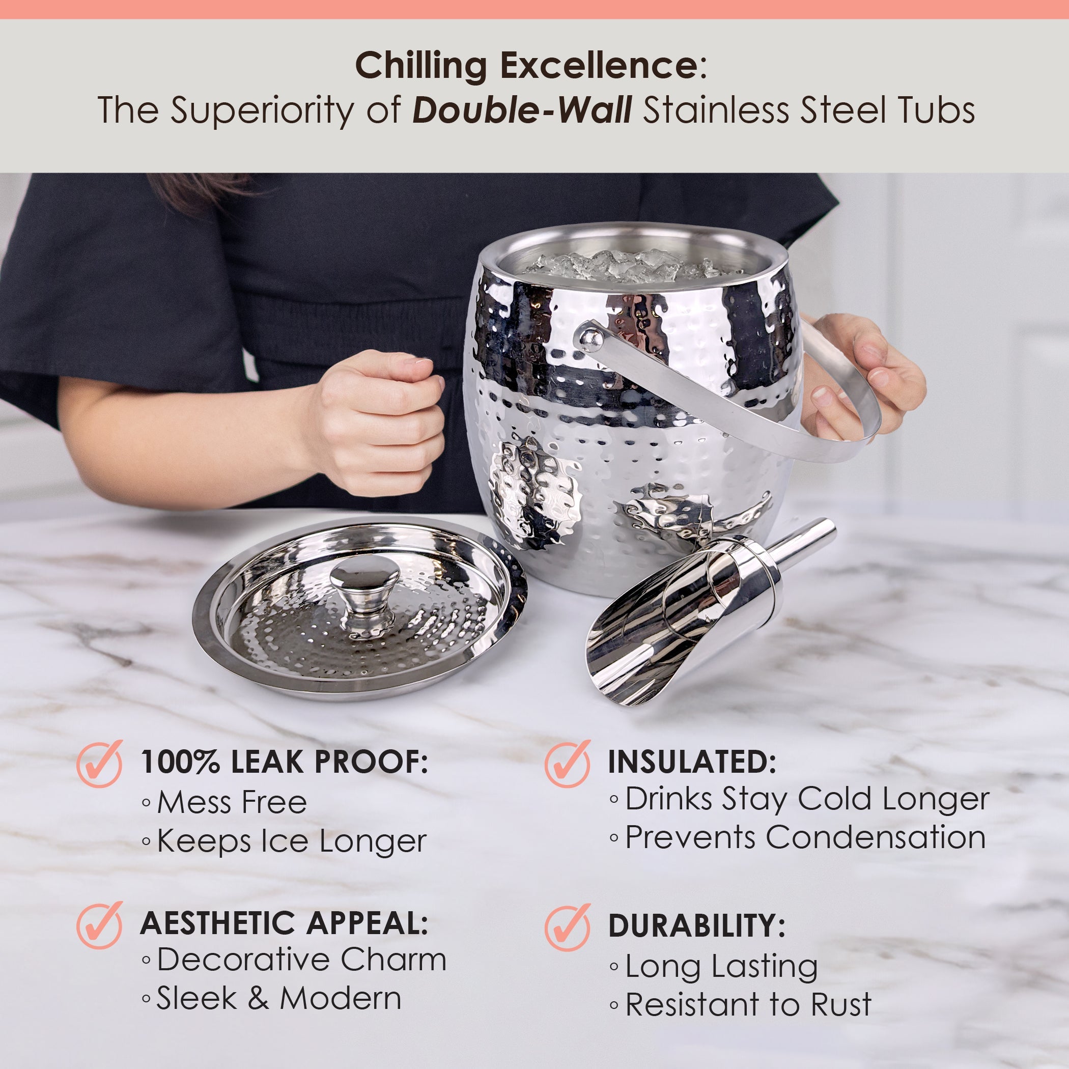 Iceberg Insulated Stainless Steel Ice Bucket with Lid & Scoop | BREKX