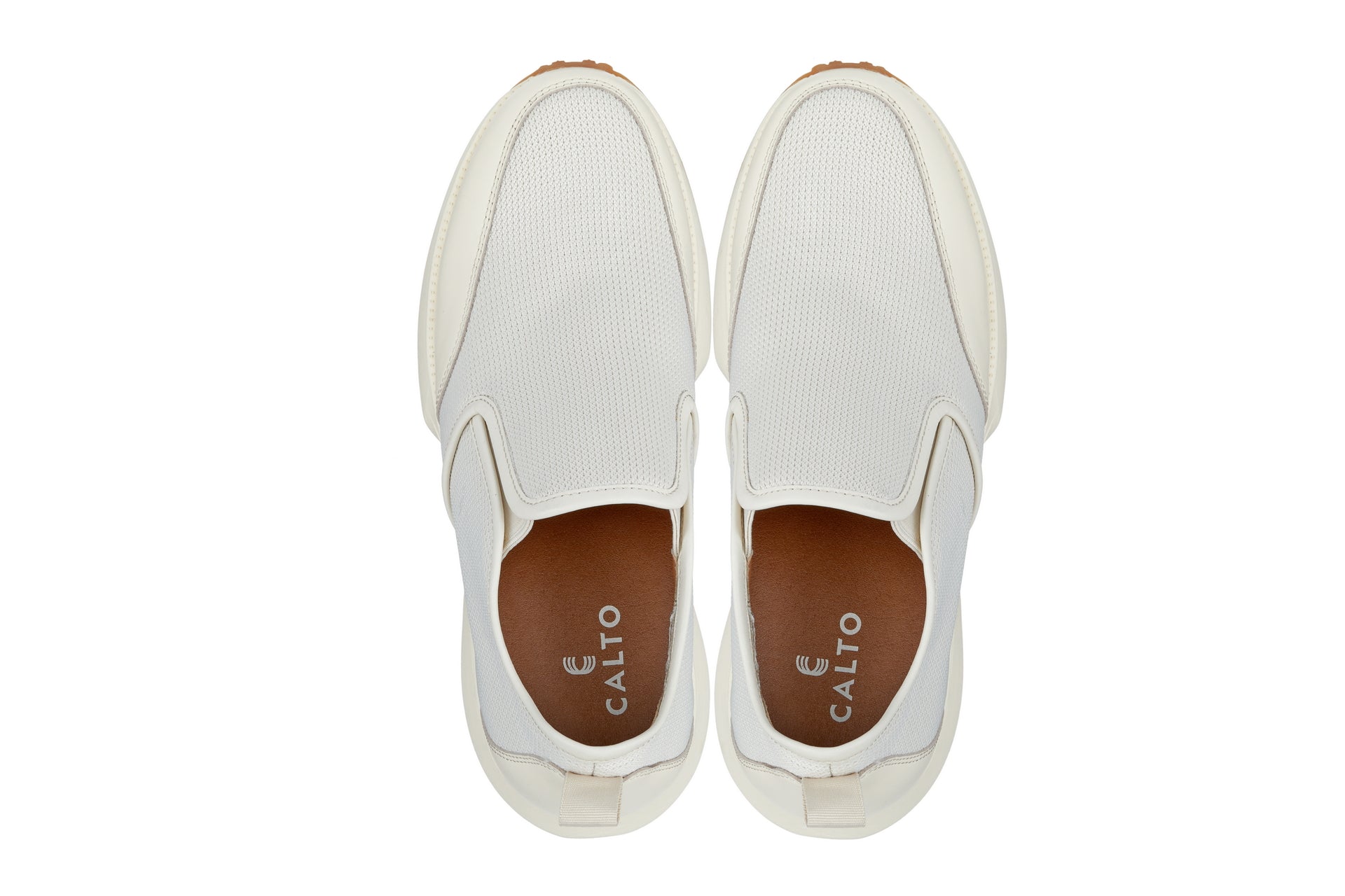 CALTO - J1434 - 3.3 Inches Taller (Off-White) - Casual Chunky Sole Sneaker Loafers