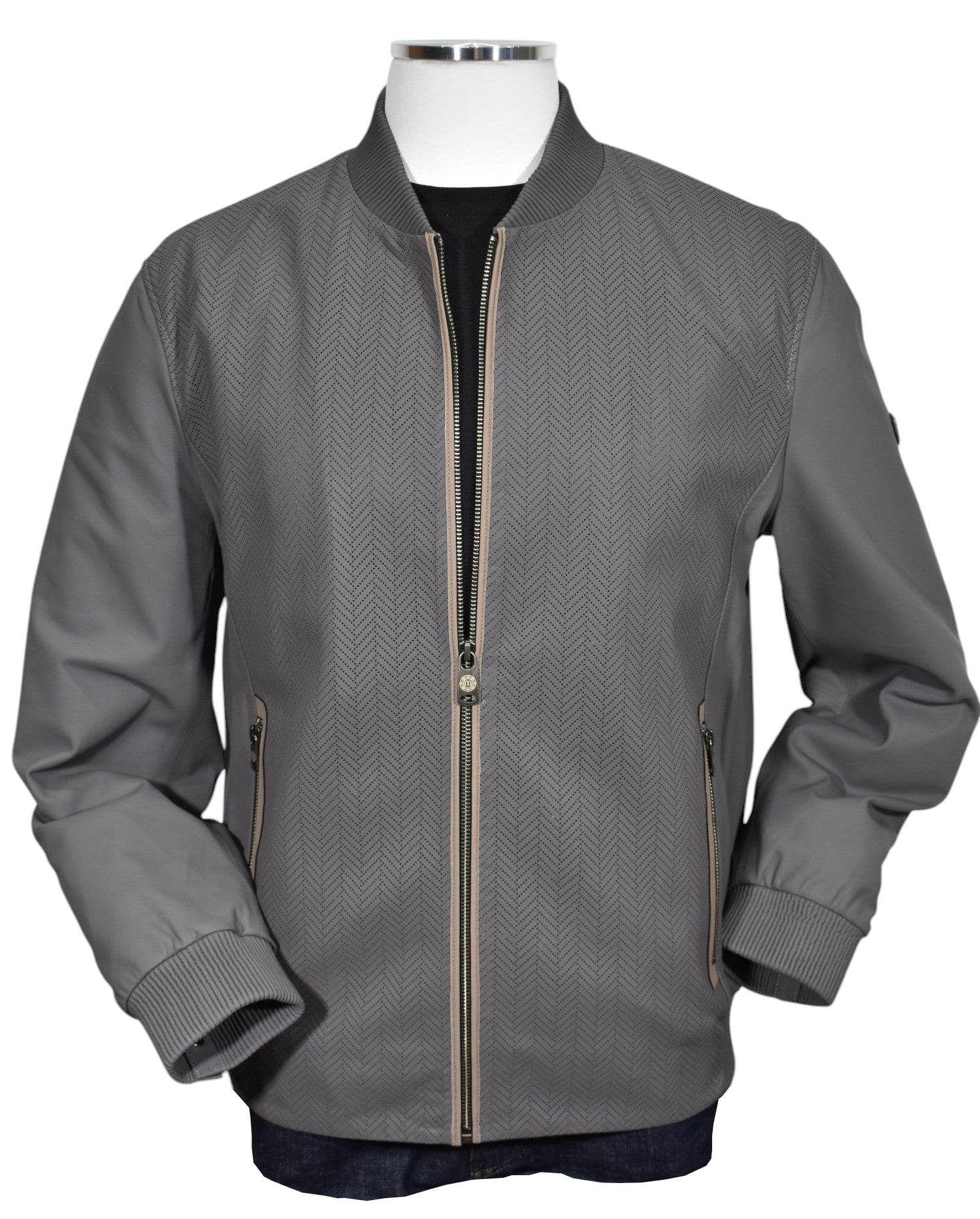 J228 Perforated Chevron Leather Coat