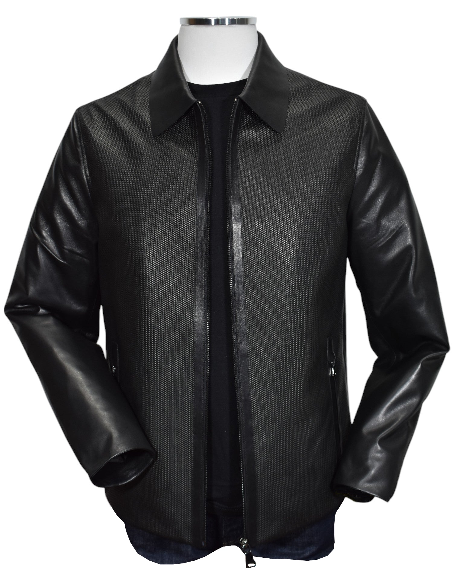 J231 Black Chain Link Leather Coat