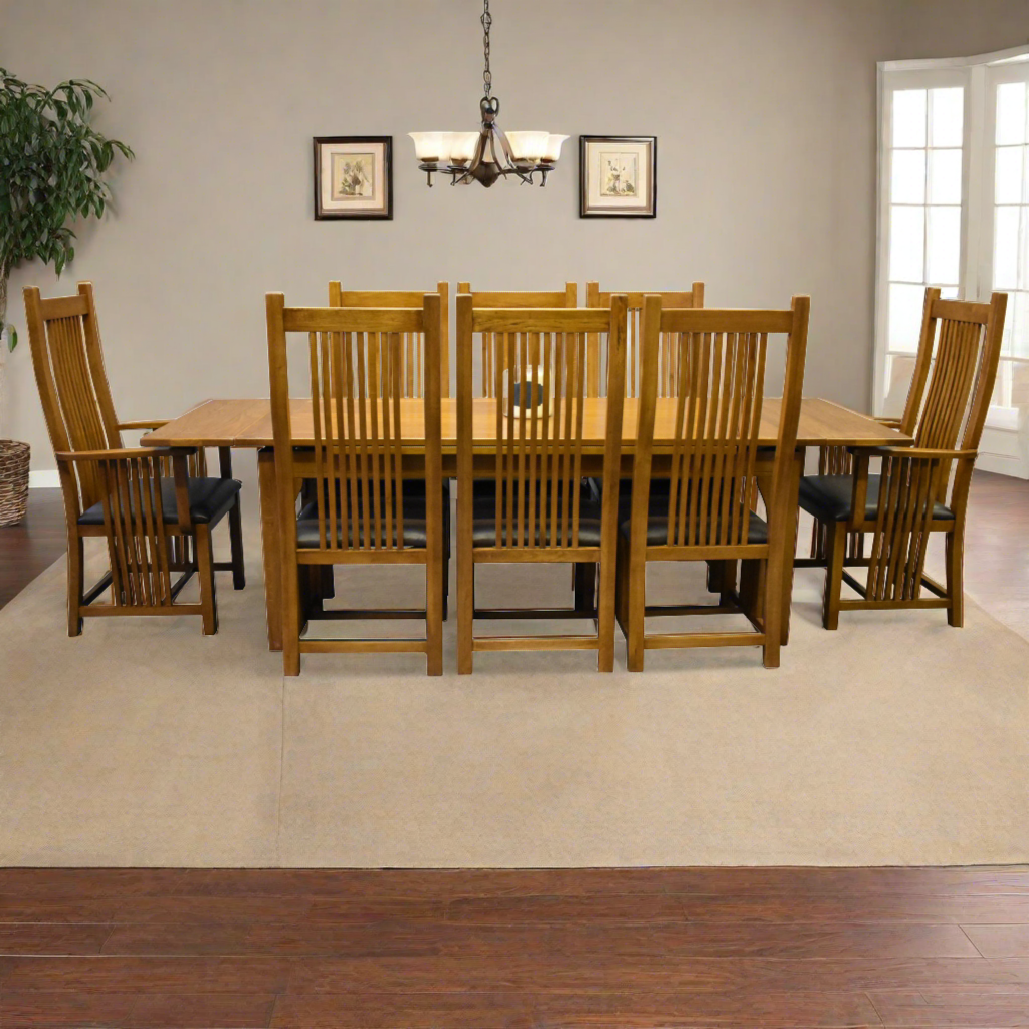 Mission Style Leaf Table-High Back Chair Dining Set-2 Color Available