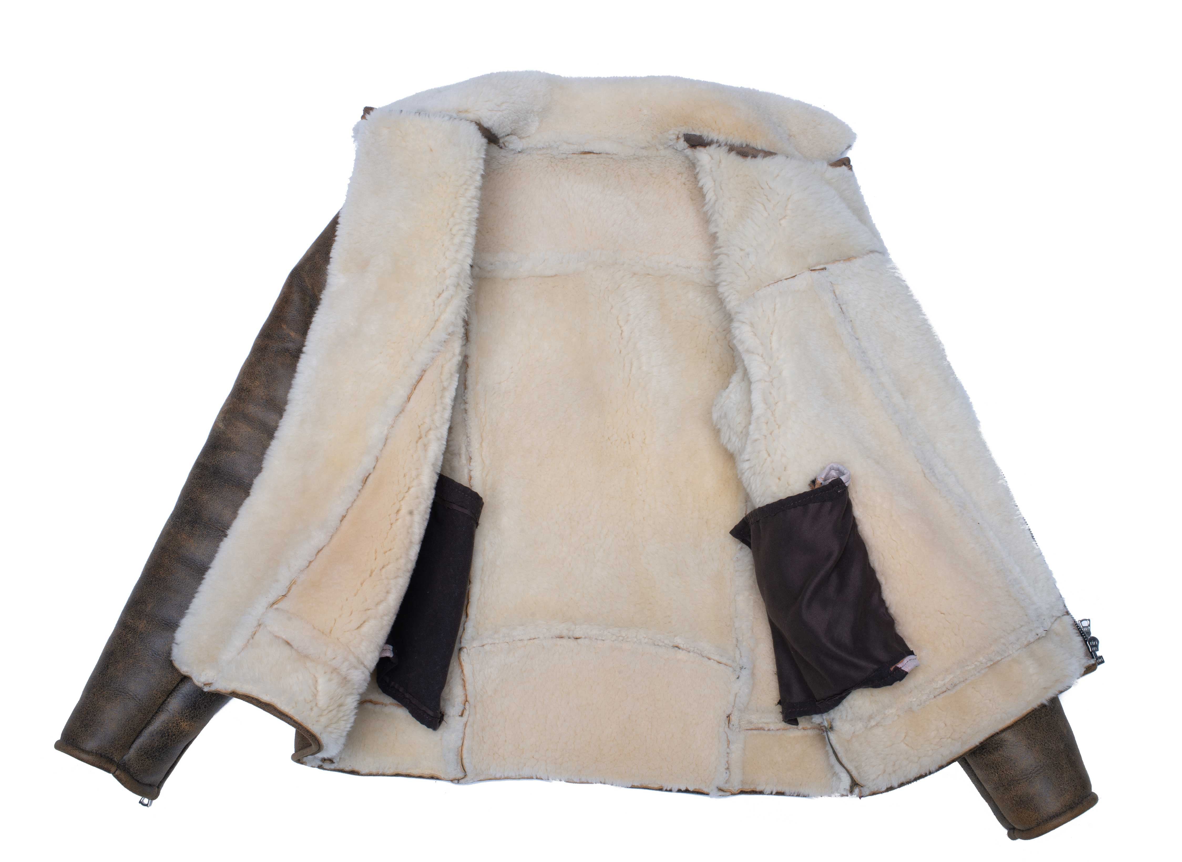 Carters Distressed Biker Bomber Shearling Jacket with Notch Lapels