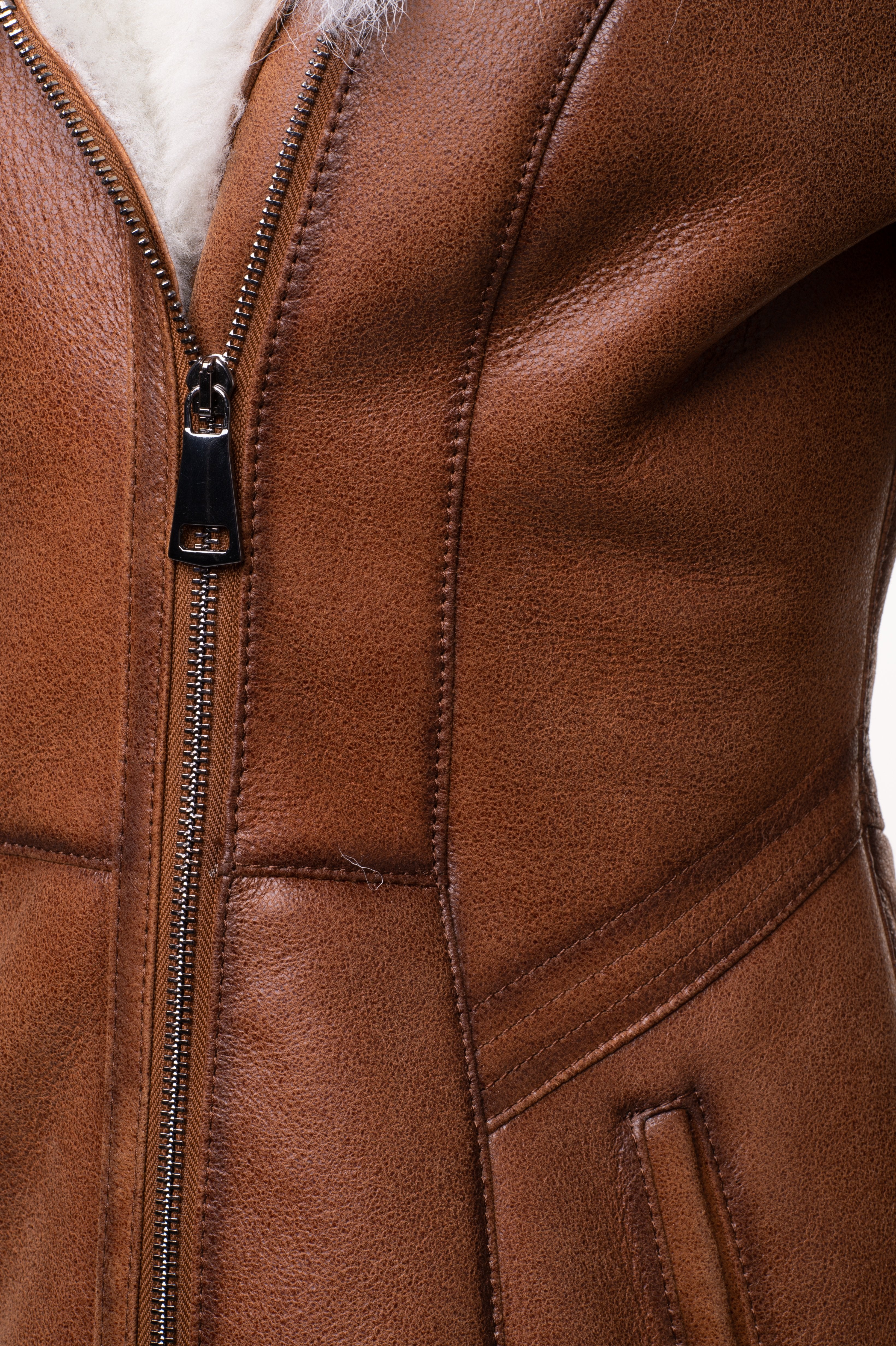 Ayvas Tan Shearling Coat with Fox Fur Trim Hoodie