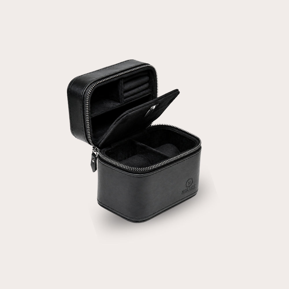 Watch and Jewelry Travel Case - Genuine Leather - Obsedian Black