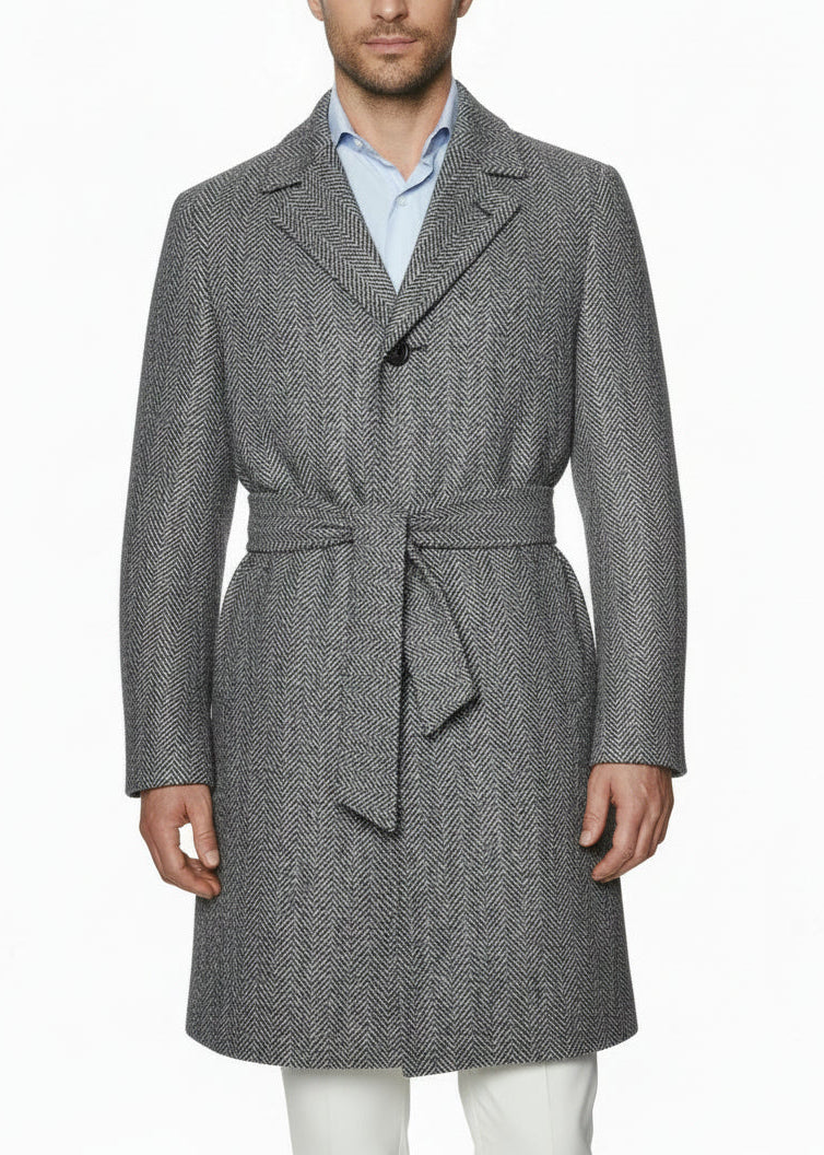 Kiton Herringbone Button Down Overcoat