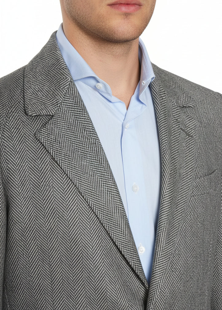Kiton Herringbone Button Down Overcoat