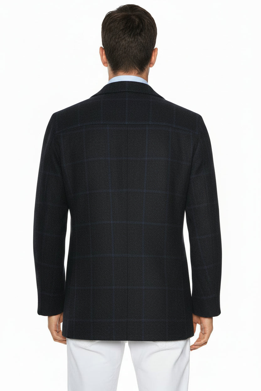 Kiton Windowpane Double Breasted Cashmere-Silk Jacket
