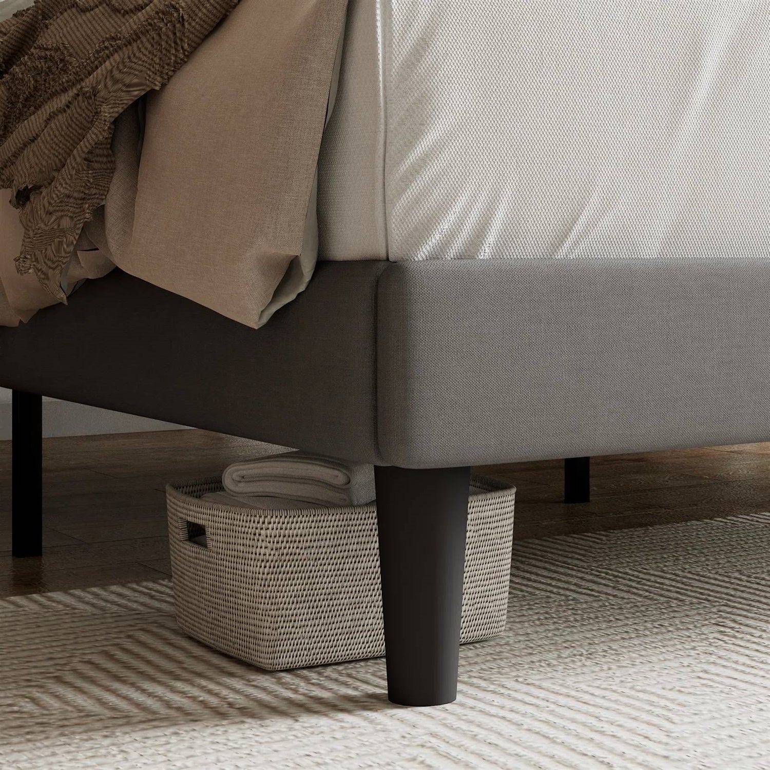 Full size Grey Linen Upholstered Platform Bed Frame with Button-Tufted Headboard