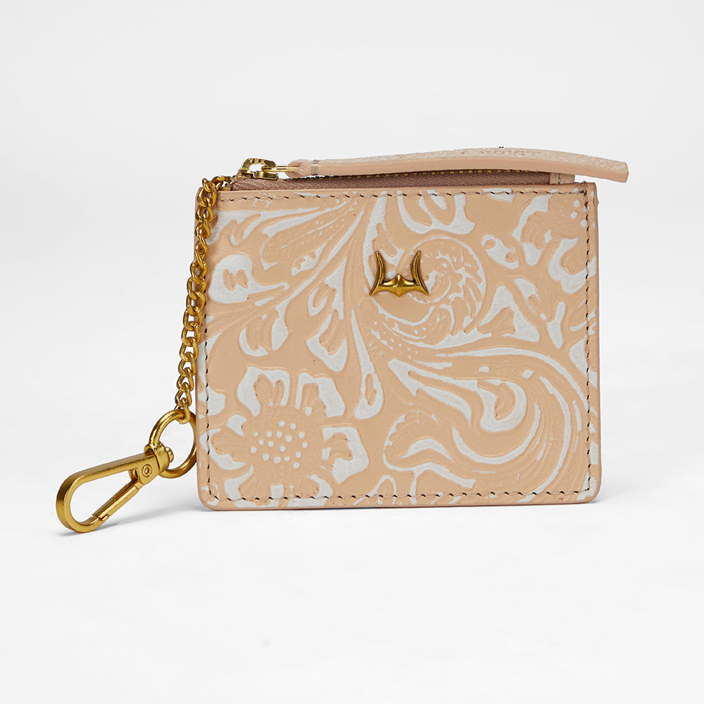 Loyal West SOPHIA CREDIT CARD HOLDER IN HAND FINISHED EMBOSSED LEATHER - WHITE