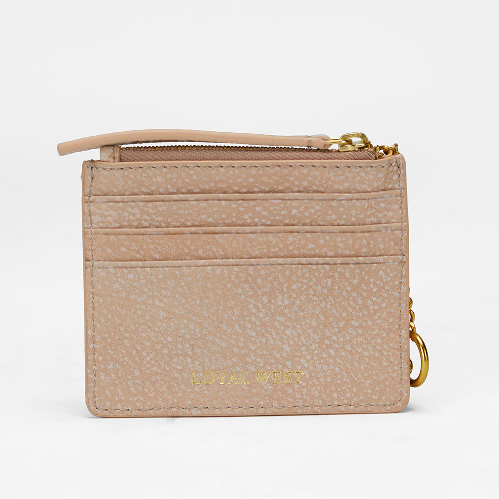 Loyal West SOPHIA CREDIT CARD HOLDER IN HAND FINISHED EMBOSSED LEATHER - WHITE