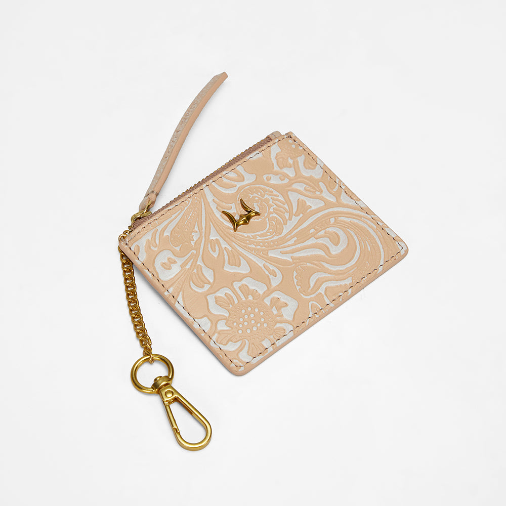 Loyal West SOPHIA CREDIT CARD HOLDER IN HAND FINISHED EMBOSSED LEATHER - WHITE