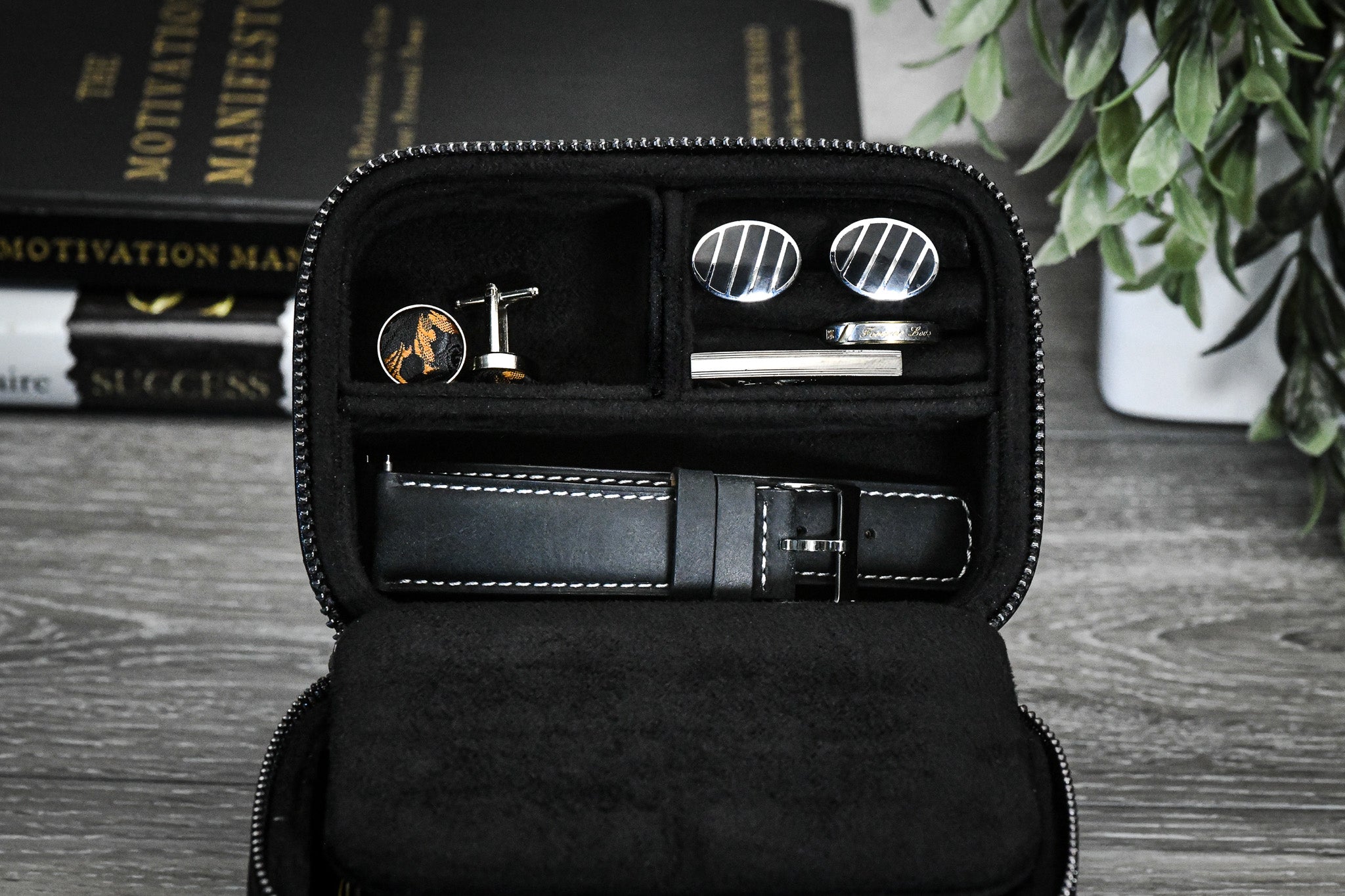 Watch and Jewelry Travel Case - Genuine Leather - Obsedian Black