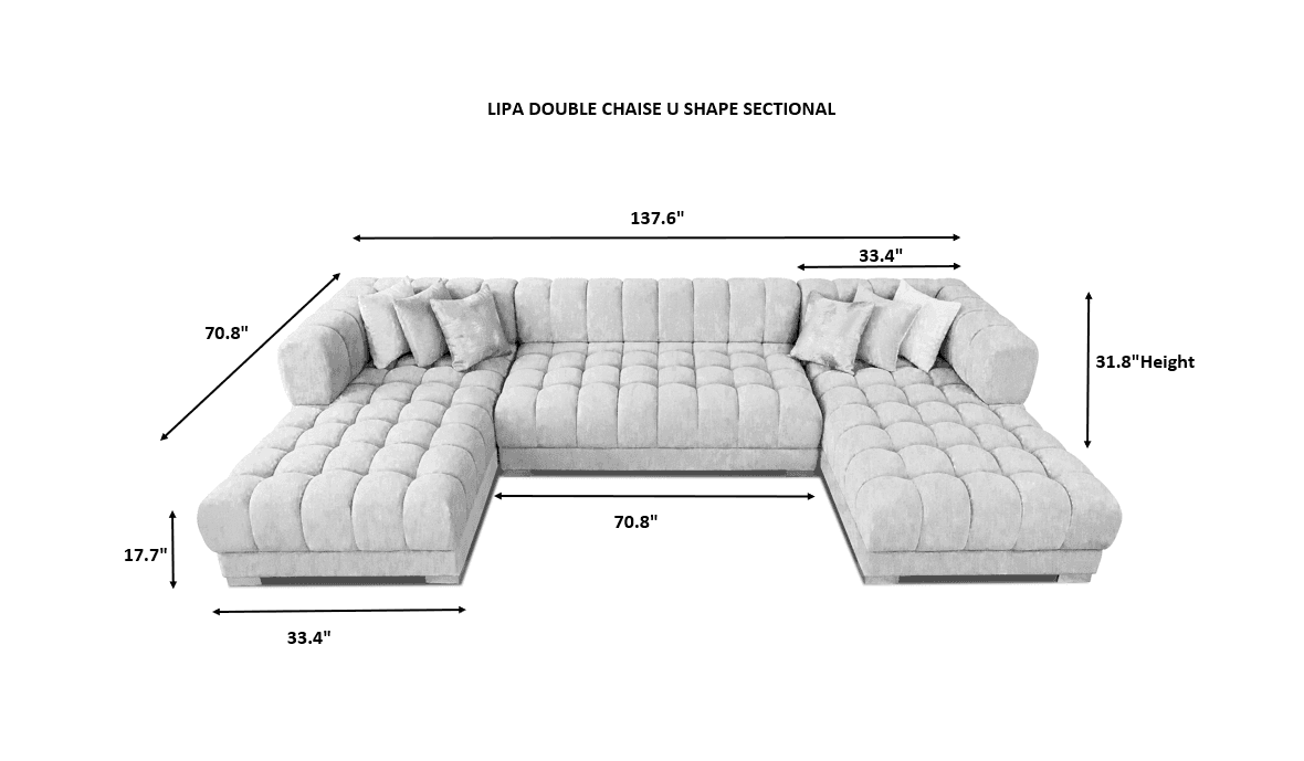 Lipa Black Velvet Double Chaise "U" Shape Sectional Sofa