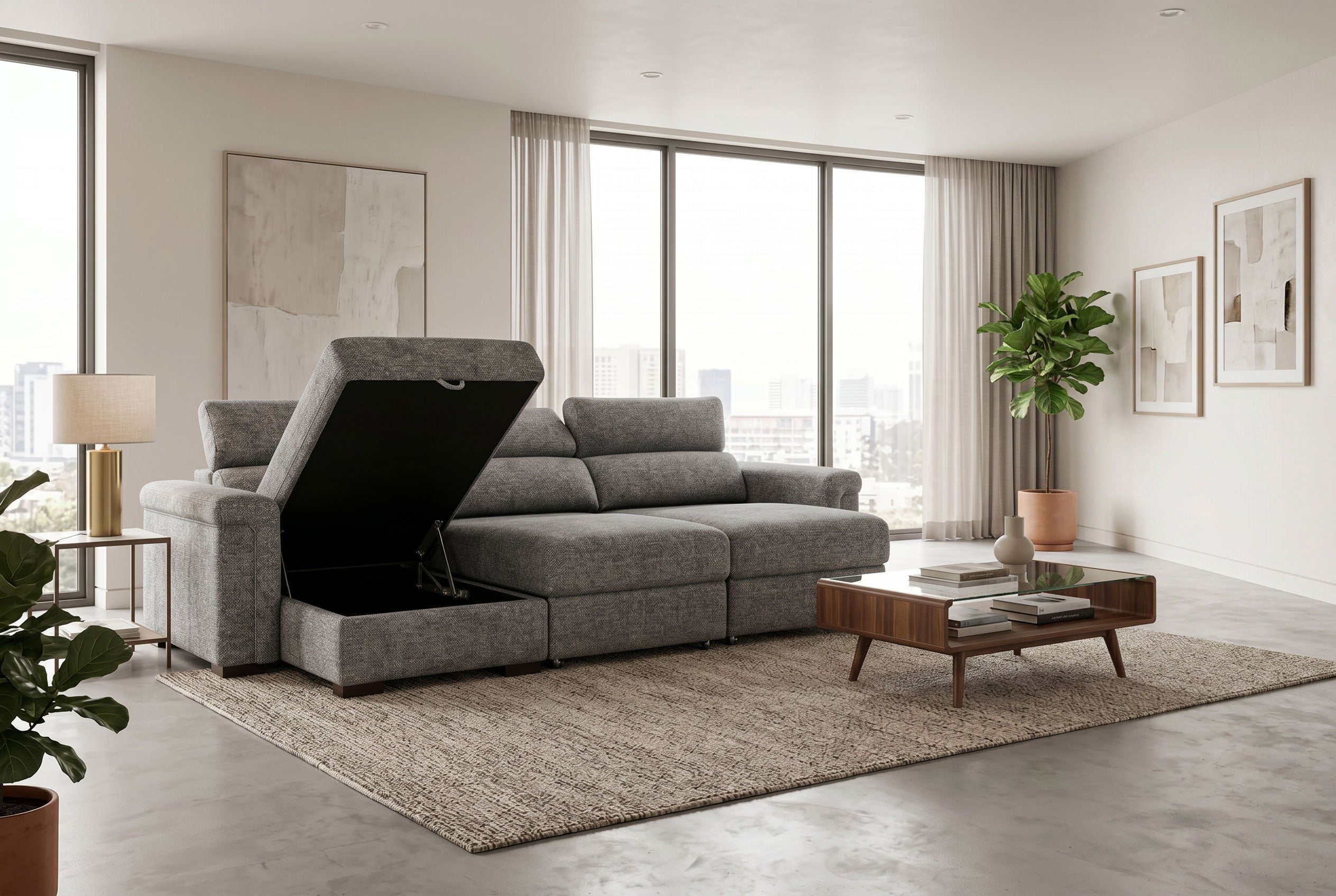 Lucious Gray Double Slider Power Sectional Sofa w/ Storage LAF Chaise