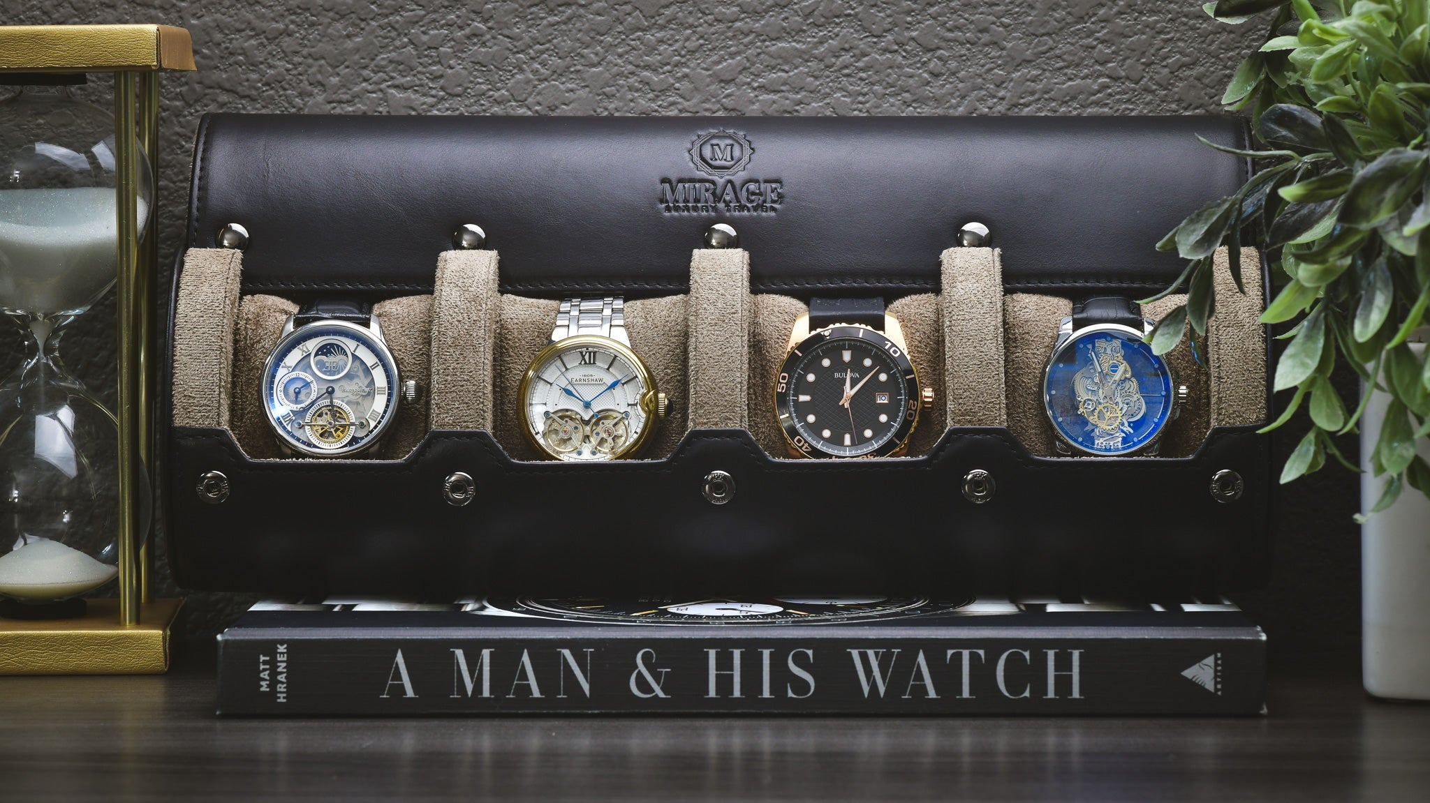 Sable Black Full-grain Cow Leather Watch Roll - 4 Watches