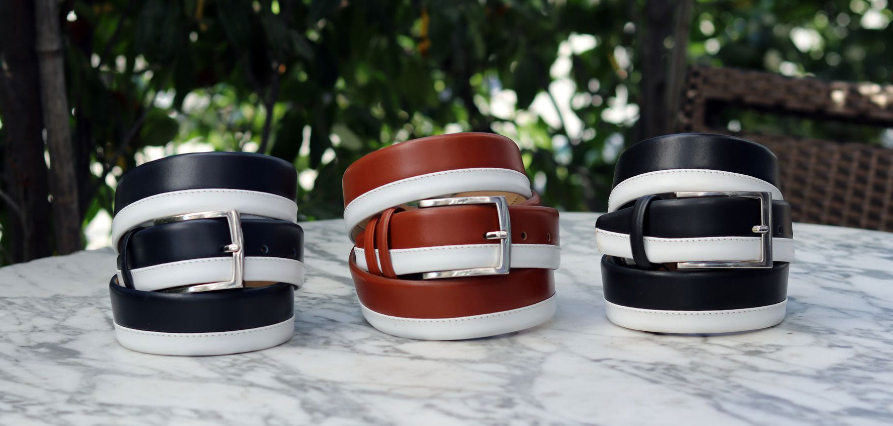 Maurice Two-Tone Calfskin Belt - Navy/White