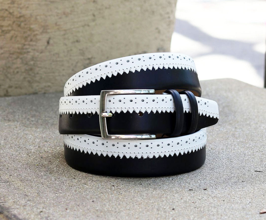 Maurice Two-Tone Calfskin Belt - Dark Navy/White