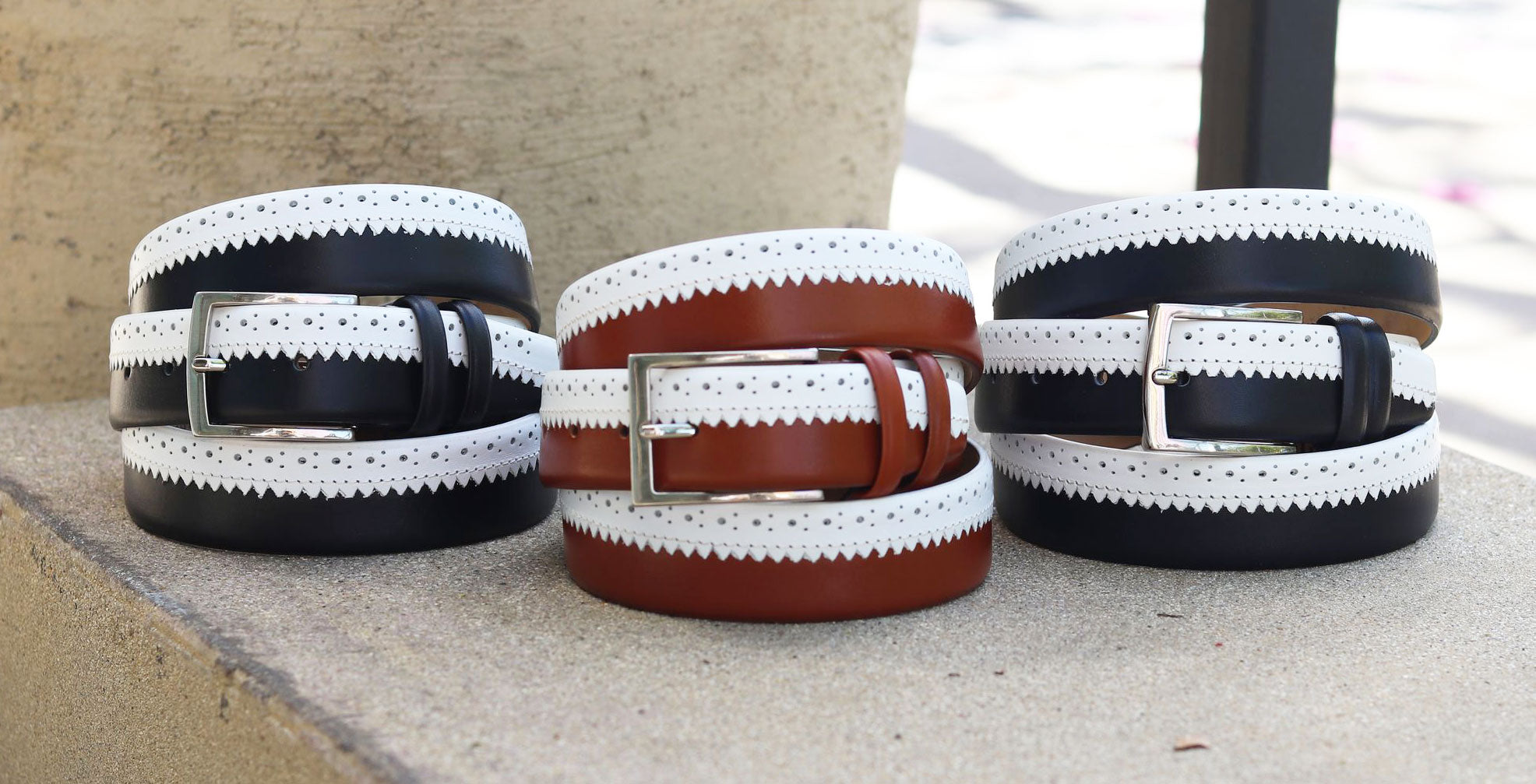 Maurice Two-Tone Calfskin Belt - Dark Navy/White