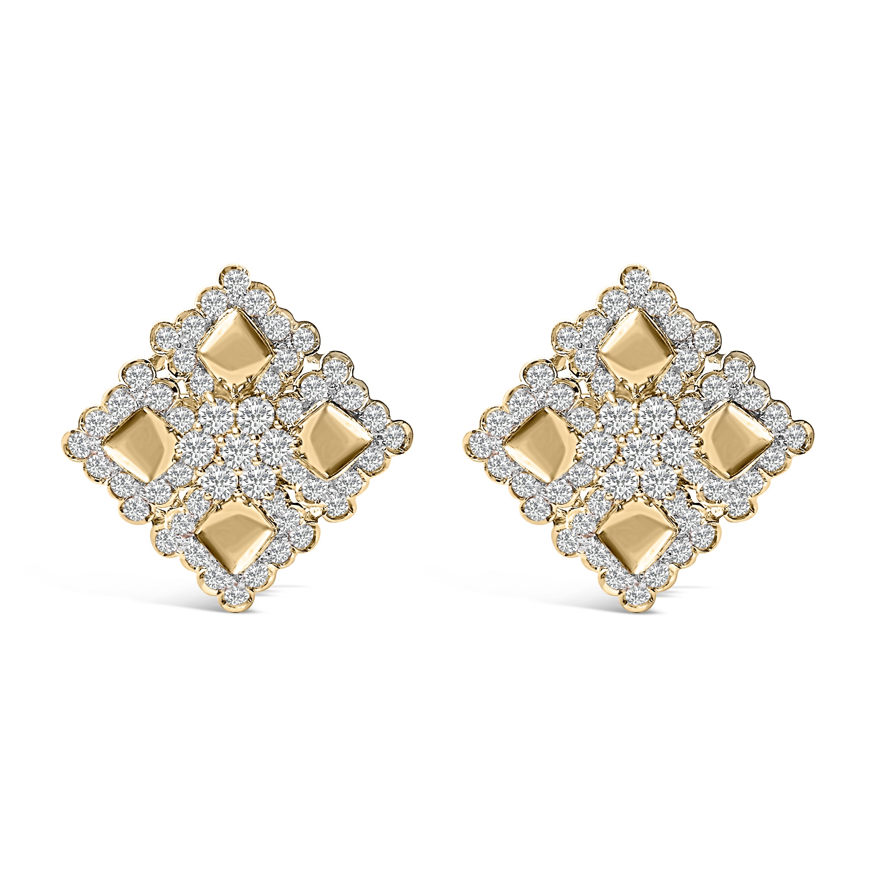 18K Yellow Gold Diamond 5 1/5 Cttw Geometric Cluster Stud Earrings