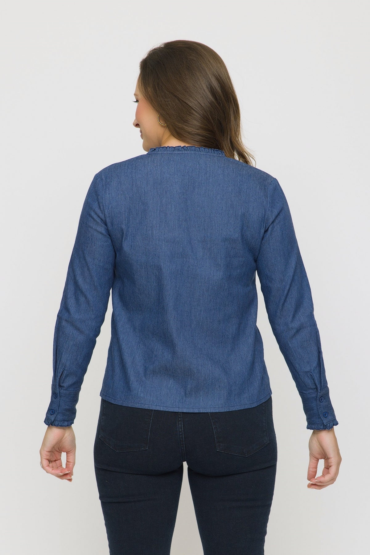 26" Ruffle Denim Blouse