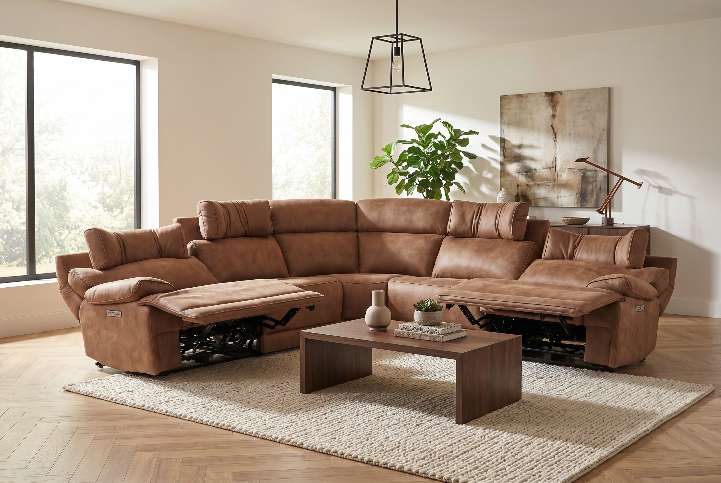 MaxView Media Mocha 6-Piece Power Reclining Sectional with Immersive Sound System