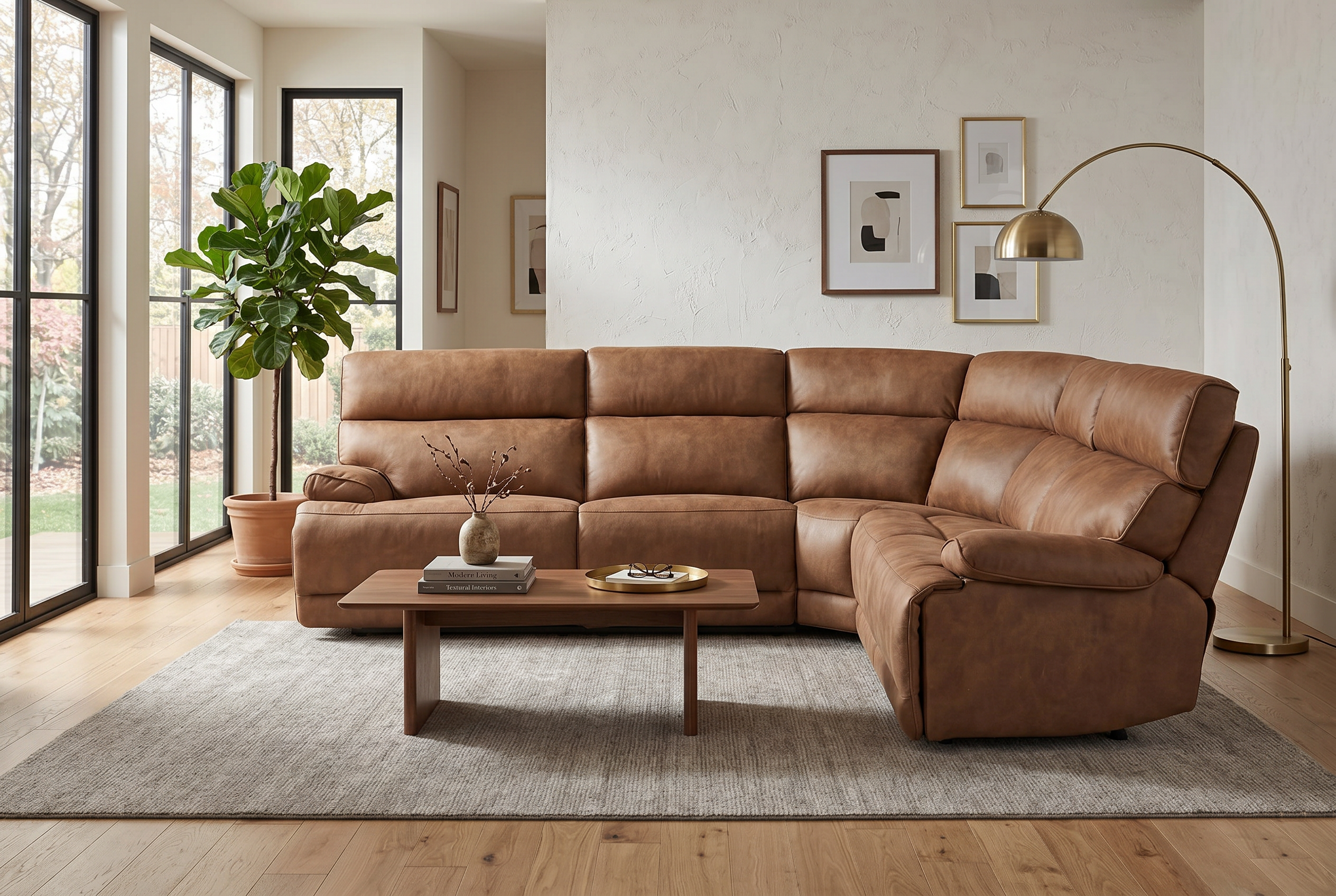 MaxView Media Mocha 6-Piece Power Reclining Sectional with Immersive Sound System