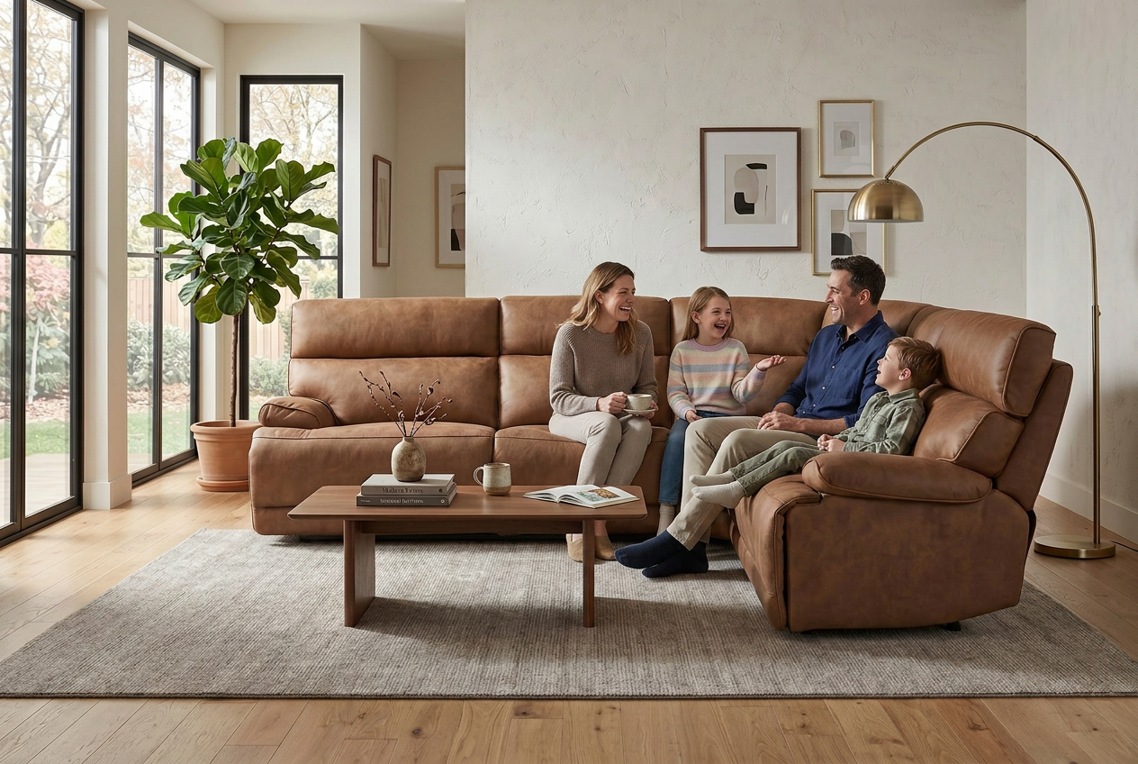 MaxView Media Mocha 6-Piece Power Reclining Sectional with Immersive Sound System