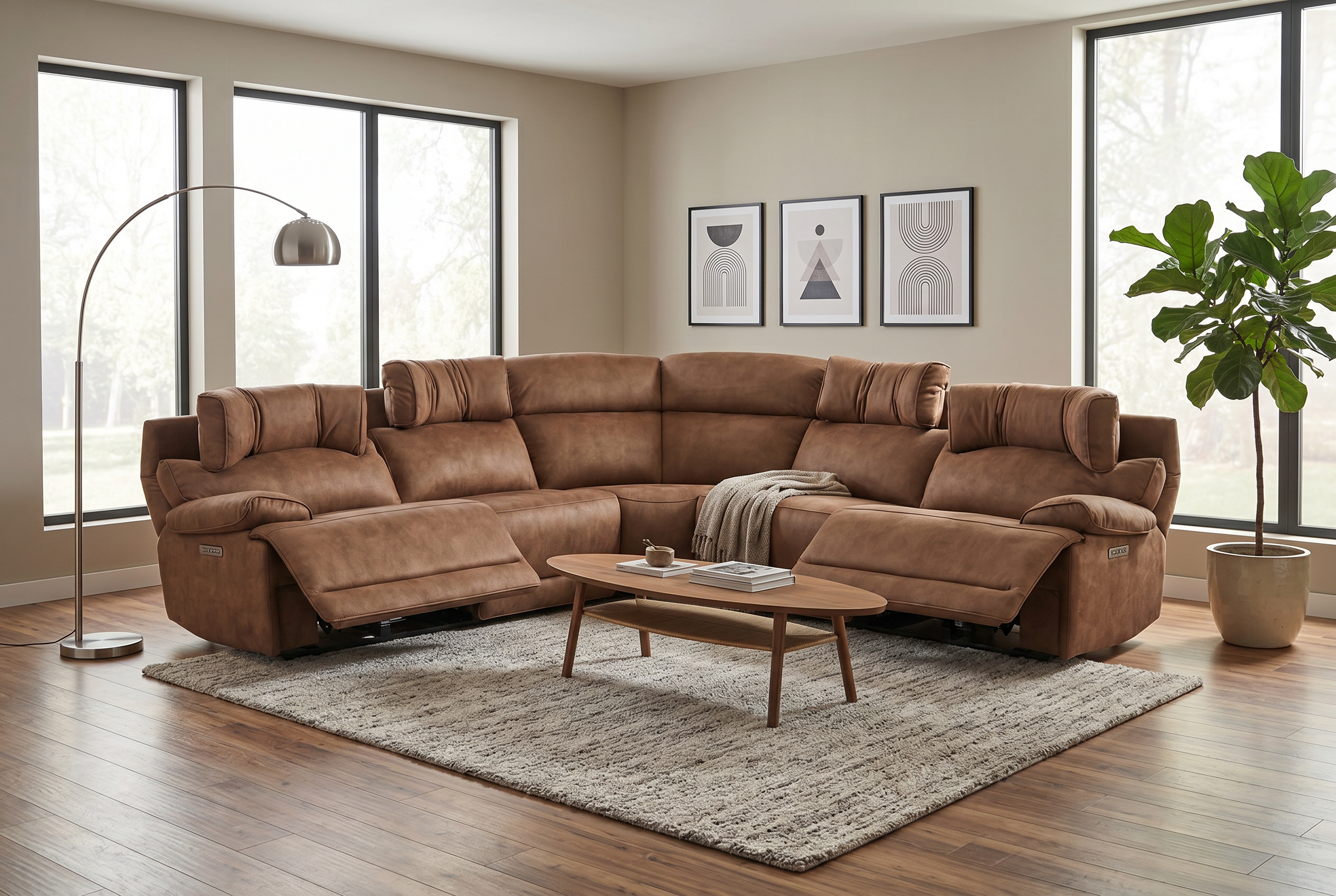 MaxView Media Mocha 6-Piece Power Reclining Sectional with Immersive Sound System