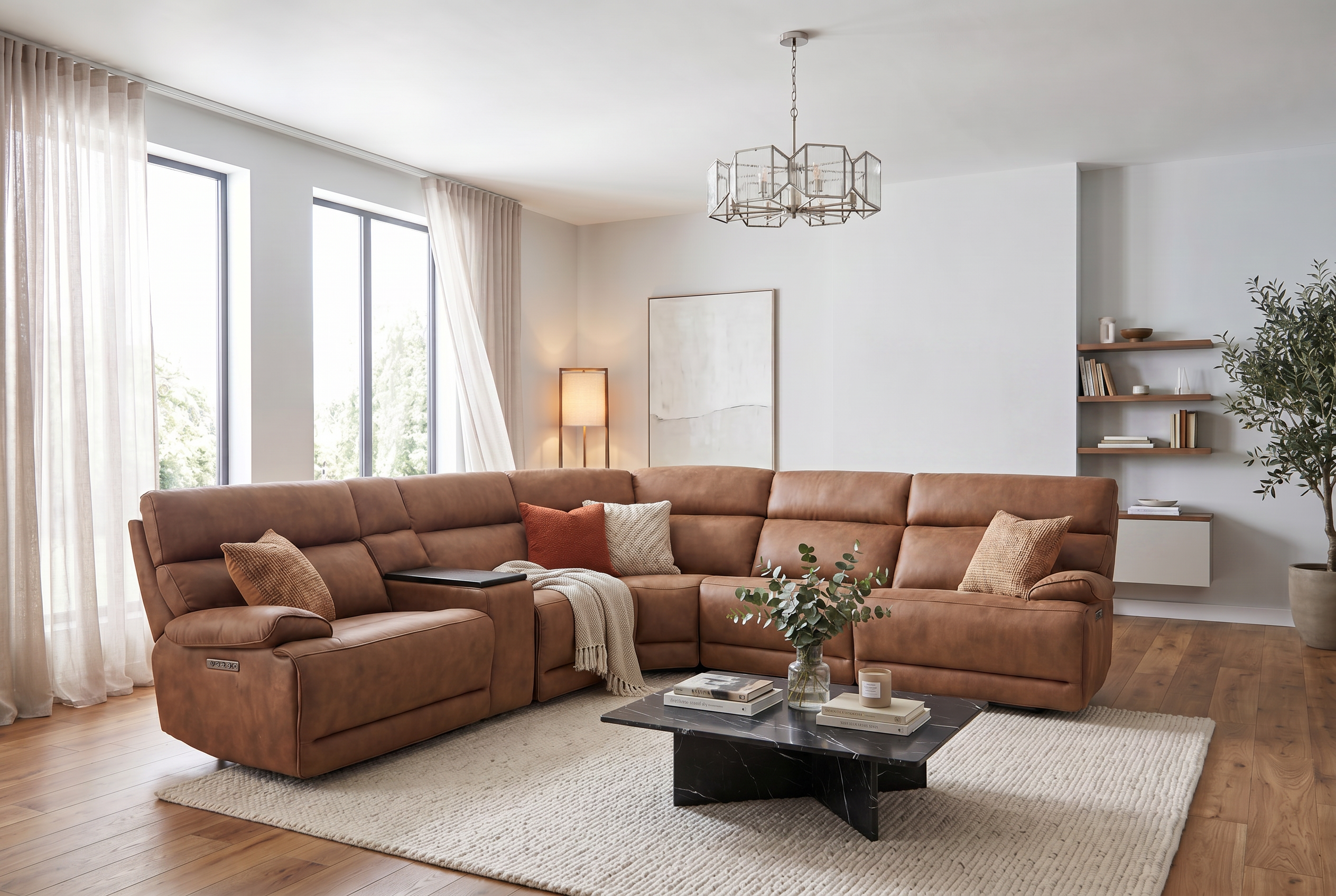 MaxView Media Mocha 6-Piece Power Reclining Sectional with Immersive Sound System