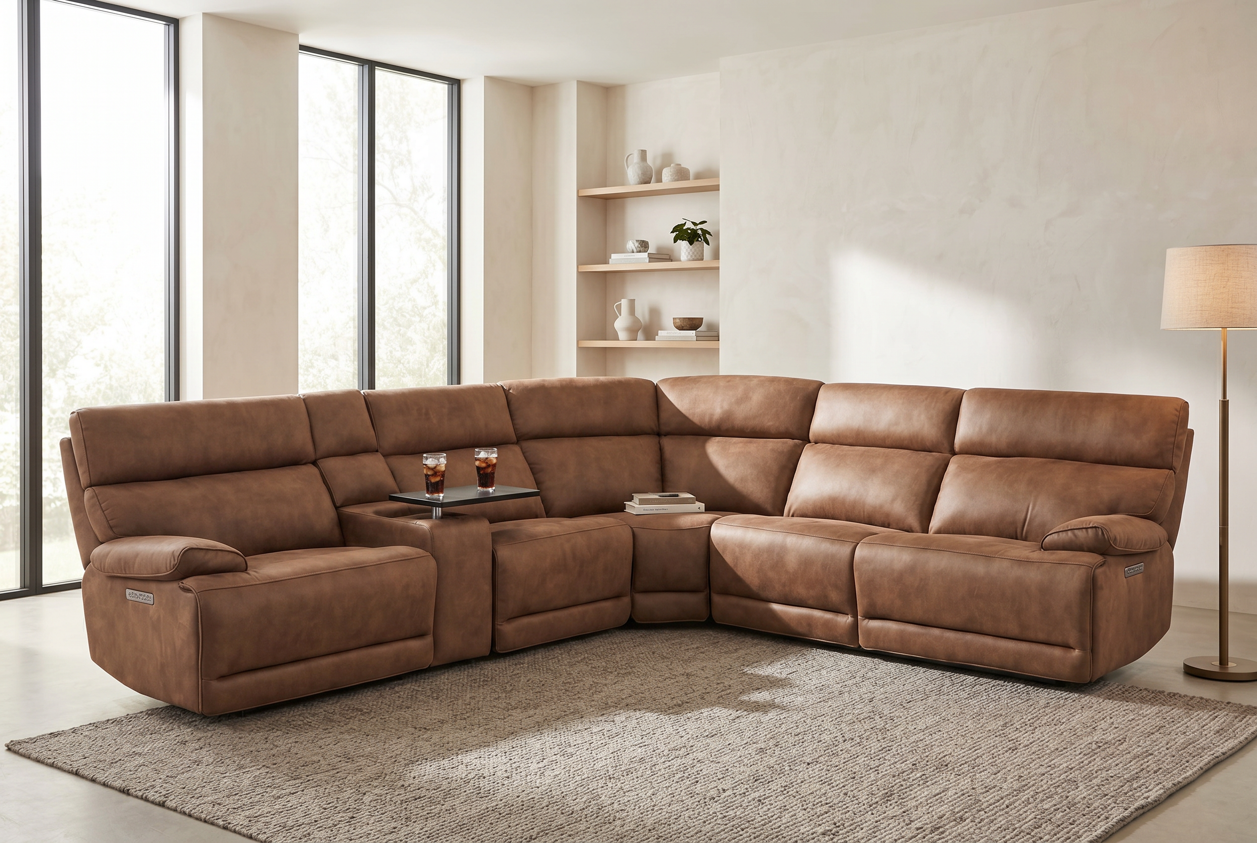 MaxView Media Mocha 6-Piece Power Reclining Sectional with Immersive Sound System