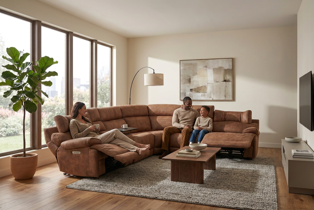 MaxView Media Mocha 6-Piece Power Reclining Sectional with Immersive Sound System