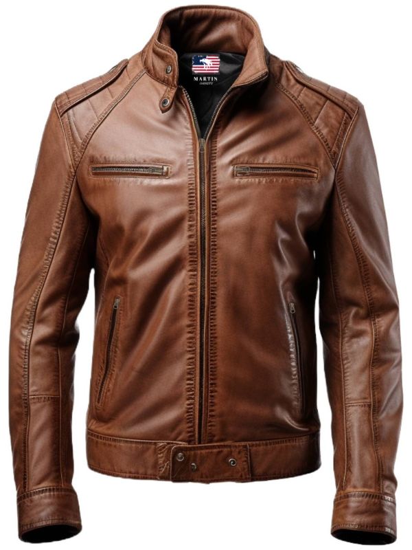 Men Brown Leather Slim Fit Jacket – Brown Slim Fit Jacket