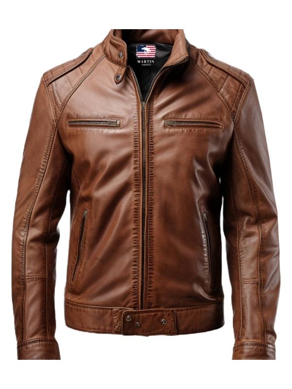 Men Brown Leather Slim Fit Jacket – Brown Slim Fit Jacket