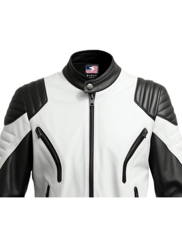 Men’s White and Black Leather Jacket – Biker Style