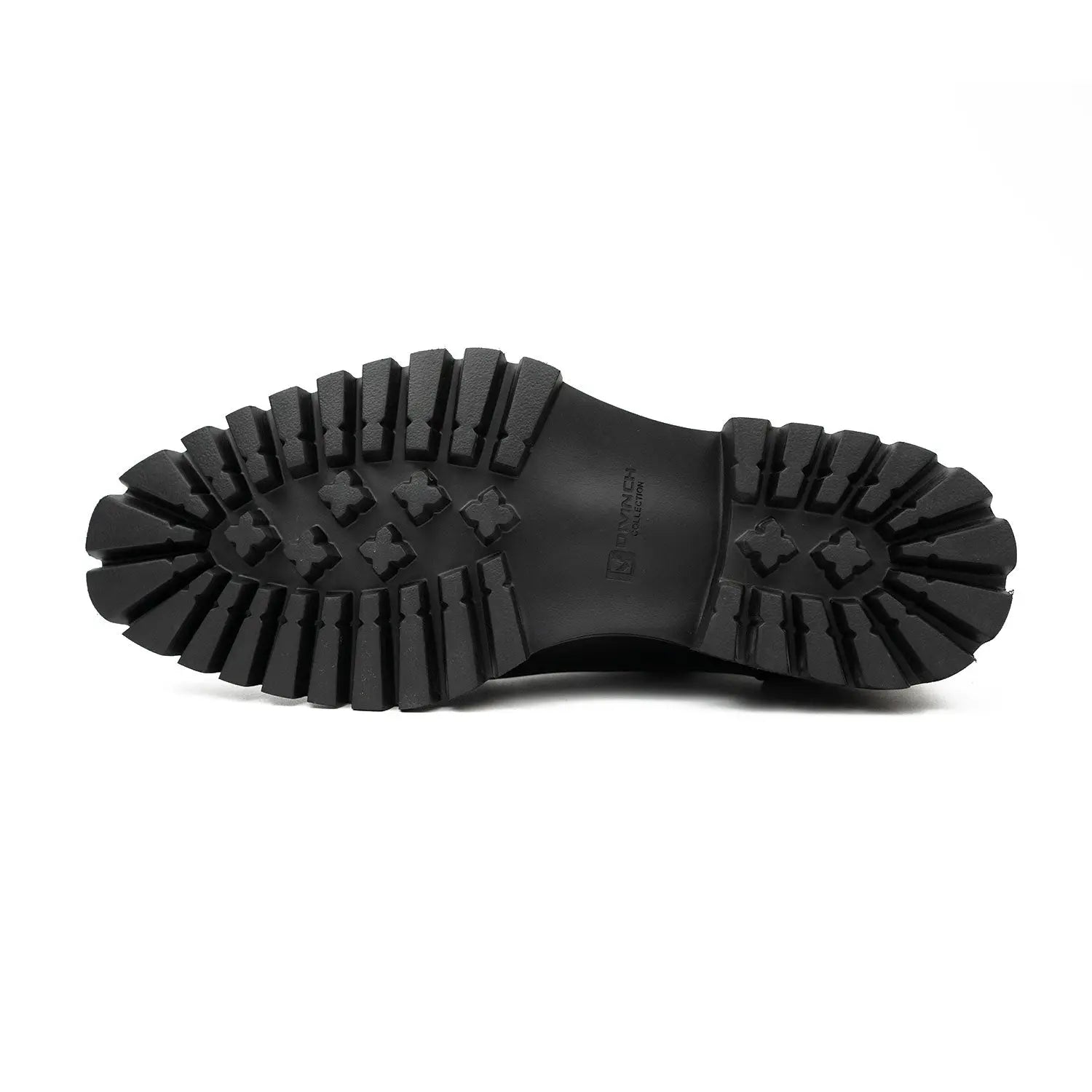 Men's Classic Black Derby Leather Shoes with Lug Sole